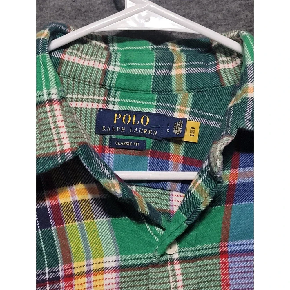 Polo Ralph Lauren Large flannel classic fit button front plaid collar pockets